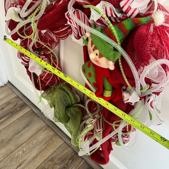 Festive Red and Green Holiday Wreath with Elf - Picture 2 of 5